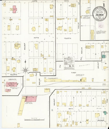 Sanborn Fire Insurance Map from Solomon, Dickinson County, Kansas (1905), Sheet #0001 - Complete Map Set gallery image, historic Sanborn map, vintage wall art, Kansas Kansas