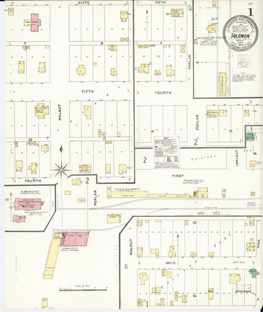 Sanborn Fire Insurance Map from Solomon, Dickinson County, Kansas (1905), Sheet #0001 - Complete Map Set gallery image, historic Sanborn map, vintage wall art, Kansas Kansas