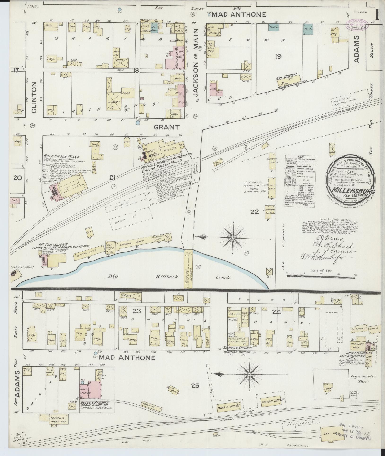 Sanborn Fire Insurance Map from Millersburg, Holmes County, Ohio (1887), Sheet #0001 - Complete Map Set gallery image, historic Sanborn map, vintage wall art, Ohio Ohio