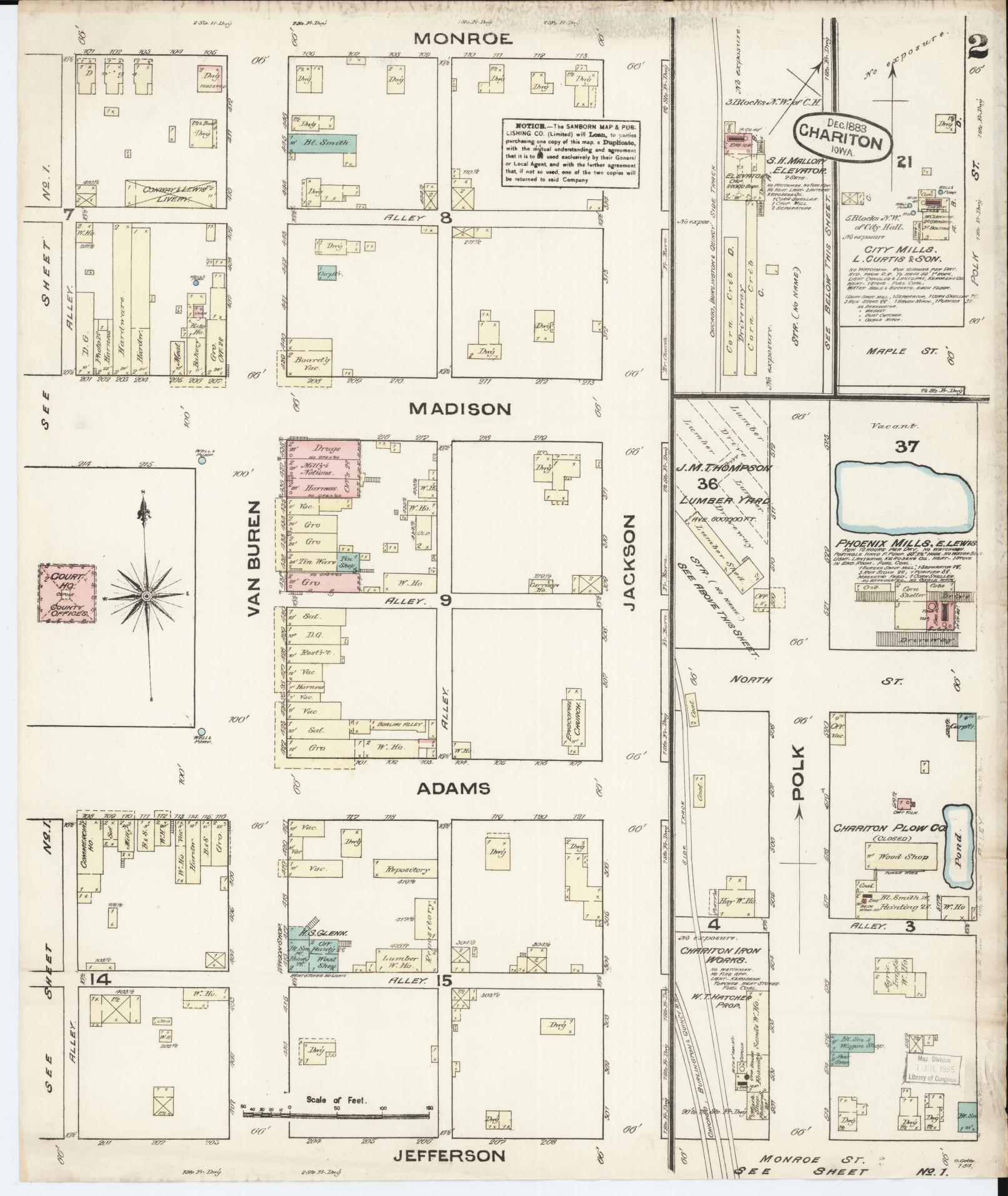 Sanborn Fire Insurance Map from Chariton, Lucas County, Iowa (1883), Sheet #0002 - Historic Sanborn Fire Insurance Map Print, vintage old map wall art