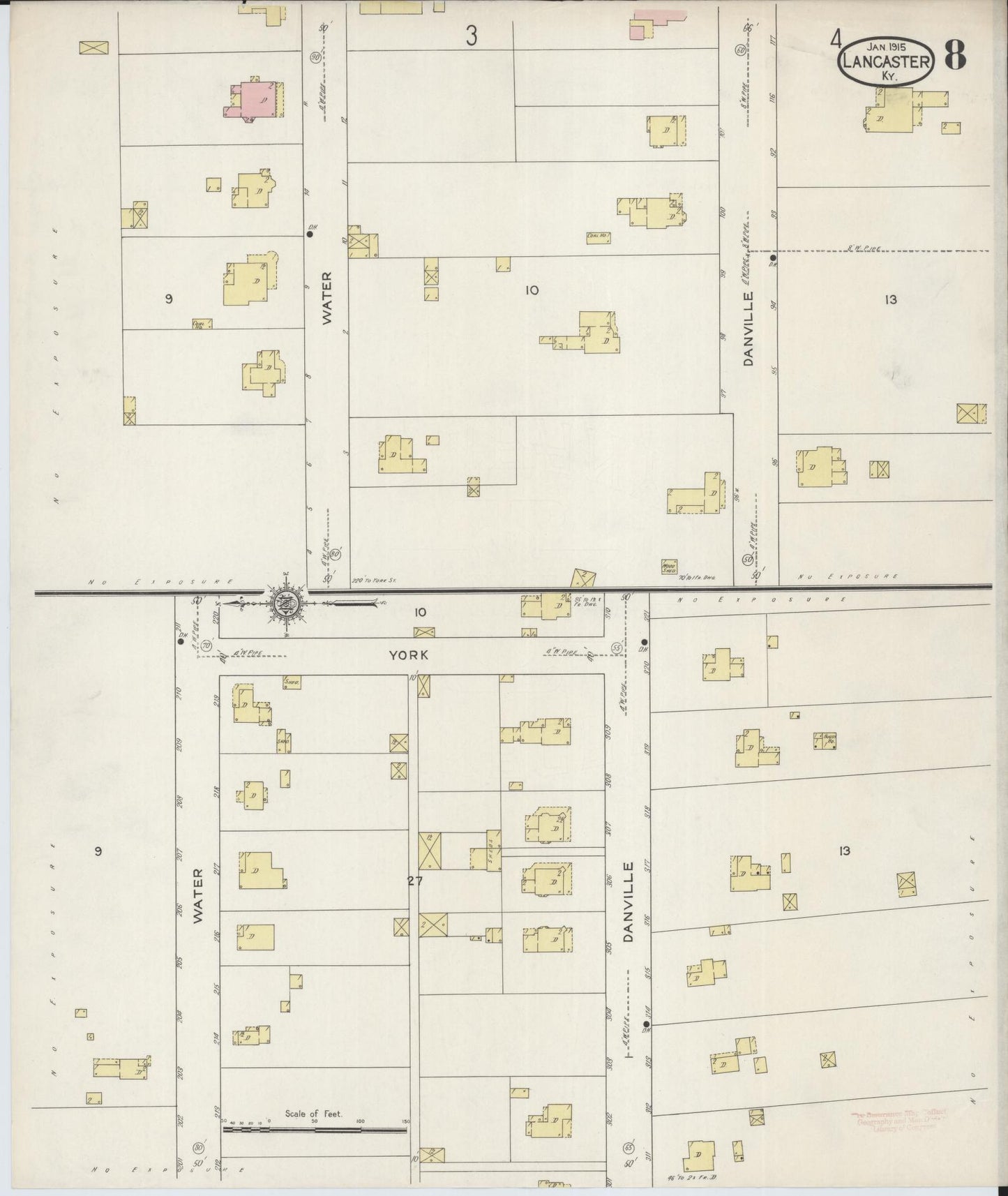 Sanborn Fire Insurance Map from Lancaster, Garrard County, Kentucky (1915), Sheet #0008 - Historic Sanborn Fire Insurance Map Print, vintage old map wall art, antique decor, genealogy gift, Kentucky Kentucky map