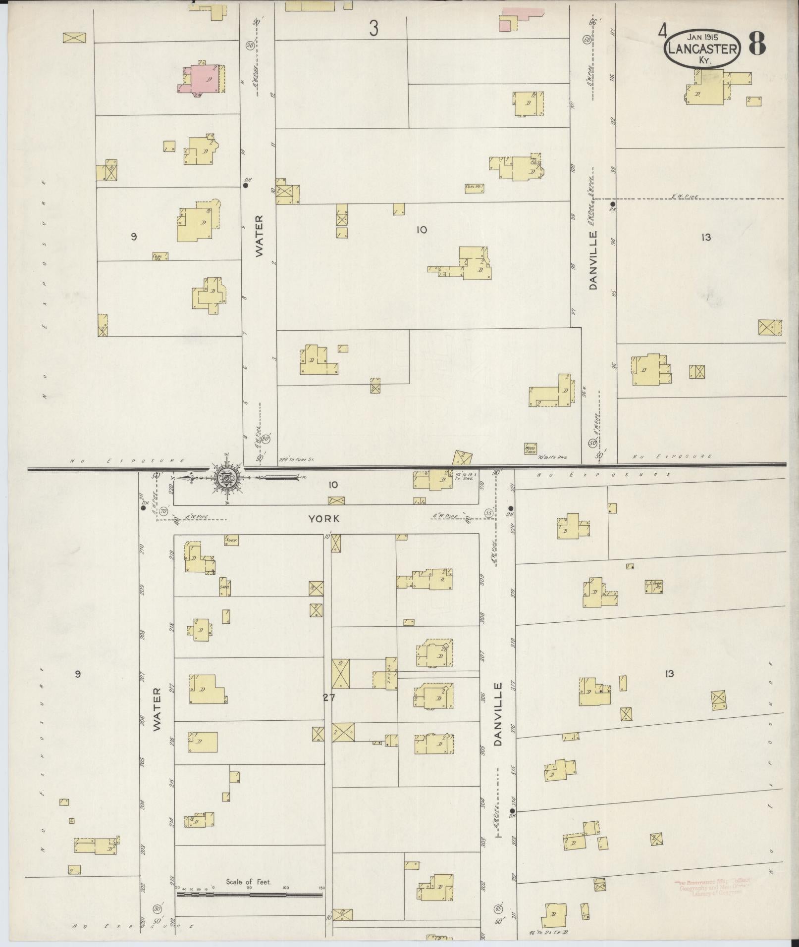 Sanborn Fire Insurance Map from Lancaster, Garrard County, Kentucky (1915), Sheet #0008 - Historic Sanborn Fire Insurance Map Print, vintage old map wall art, antique decor, genealogy gift, Kentucky Kentucky map