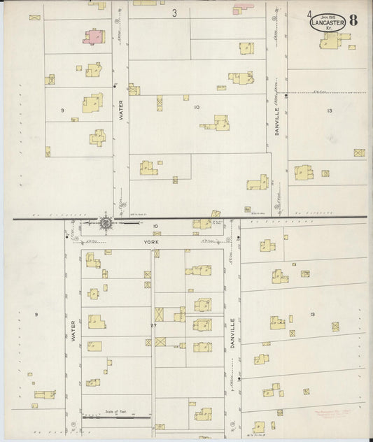 Sanborn Fire Insurance Map from Lancaster, Garrard County, Kentucky (1915), Sheet #0008 - Historic Sanborn Fire Insurance Map Print, vintage old map wall art, antique decor, genealogy gift, Kentucky Kentucky map