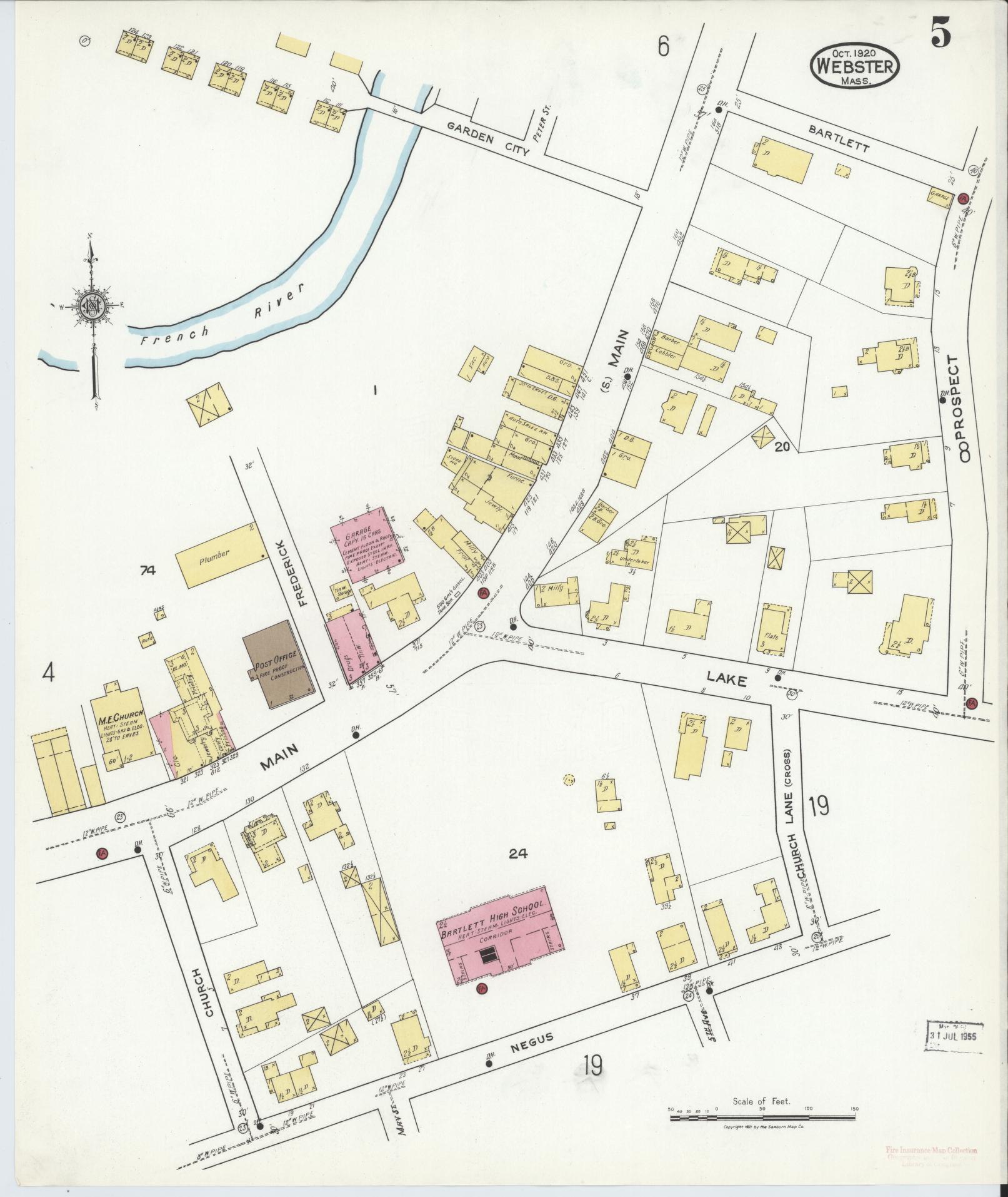 Sanborn Fire Insurance Map from Webster, Worcester County, Massachusetts (1920), Sheet #0005 - Complete Map Set gallery image, historic Sanborn map, vintage wall art, Massachusetts Massachusetts