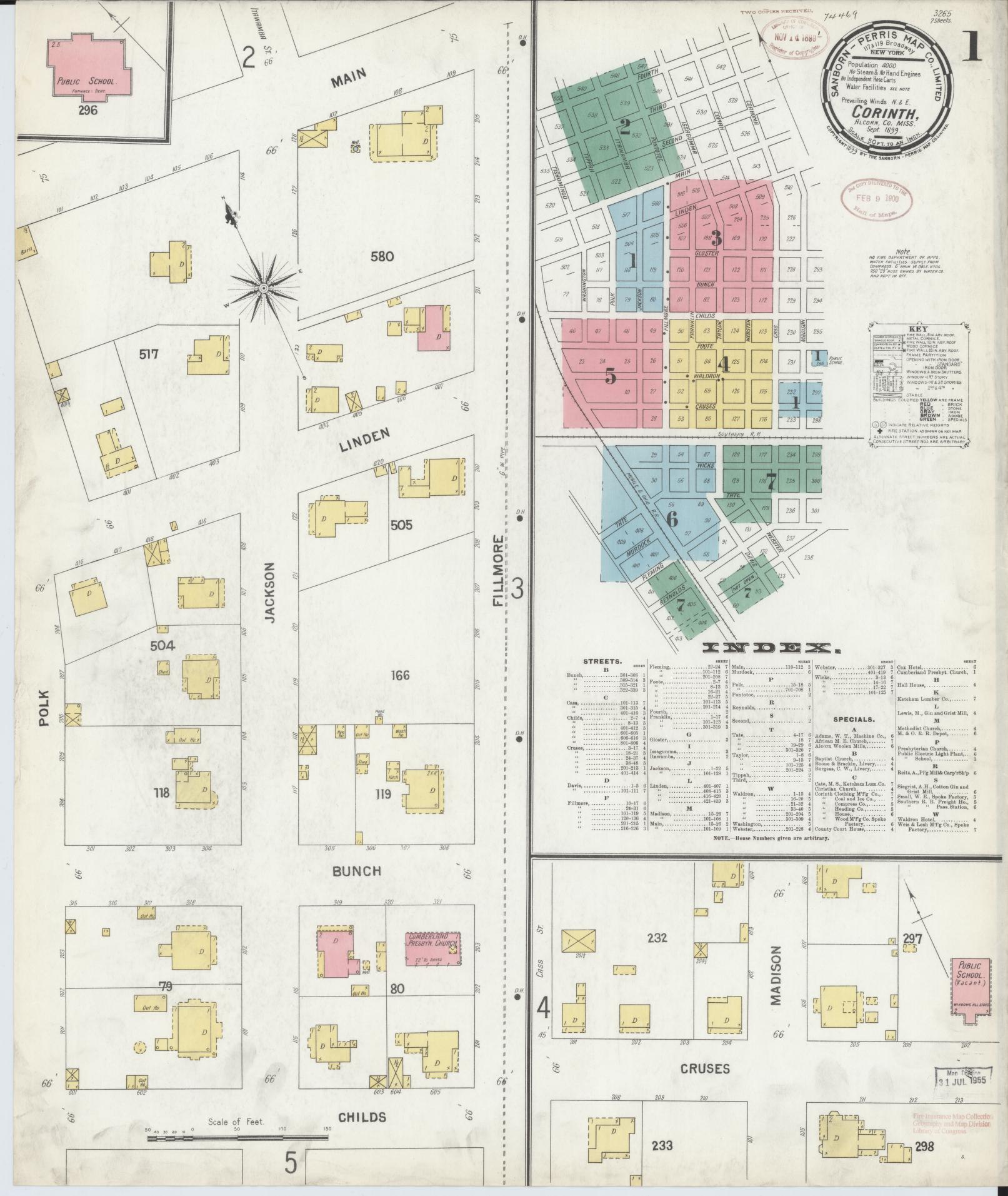 Sanborn Fire Insurance Map from Corinth, Alcorn County, Mississippi (1899), Sheet #0001 - Complete Map Set gallery image, historic Sanborn map, vintage wall art, Mississippi Mississippi