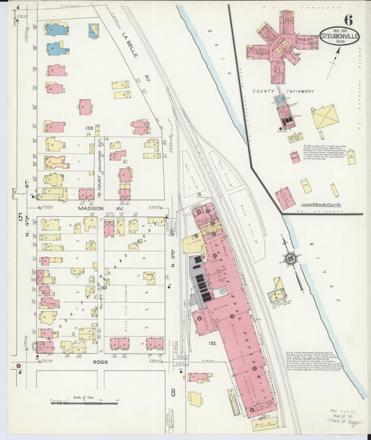 Sanborn Fire Insurance Map from Steubenville, Jefferson County, Ohio (1913), Sheet #0006 - Historic Sanborn Fire Insurance Map Print, vintage old map wall art, antique decor, genealogy gift, Ohio Ohio map