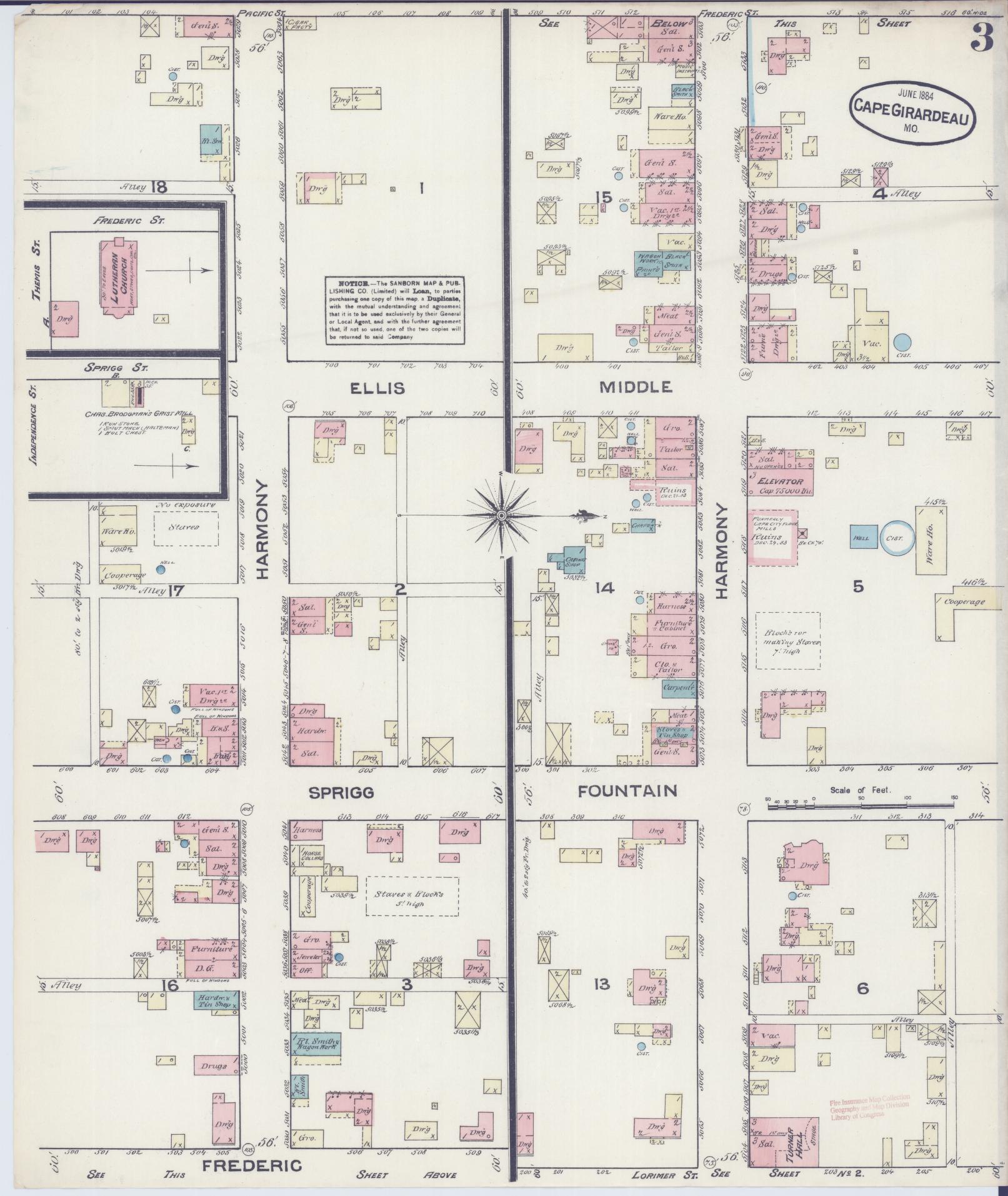 Sanborn Fire Insurance Map from Cape Girardeau, Cape Girardeau County, Missouri (1884), Sheet #0003 - Historic Sanborn Fire Insurance Map Print, vintage old map wall art, antique decor, genealogy gift, Missouri Missouri map
