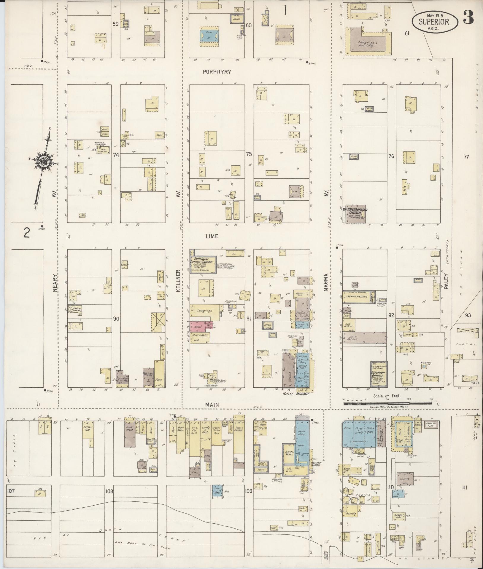 Sanborn Fire Insurance Map from Superior, Pinal County, Arizona (1919), Sheet #0003 - Complete Map Set gallery image, historic Sanborn map, vintage wall art, Arizona Arizona