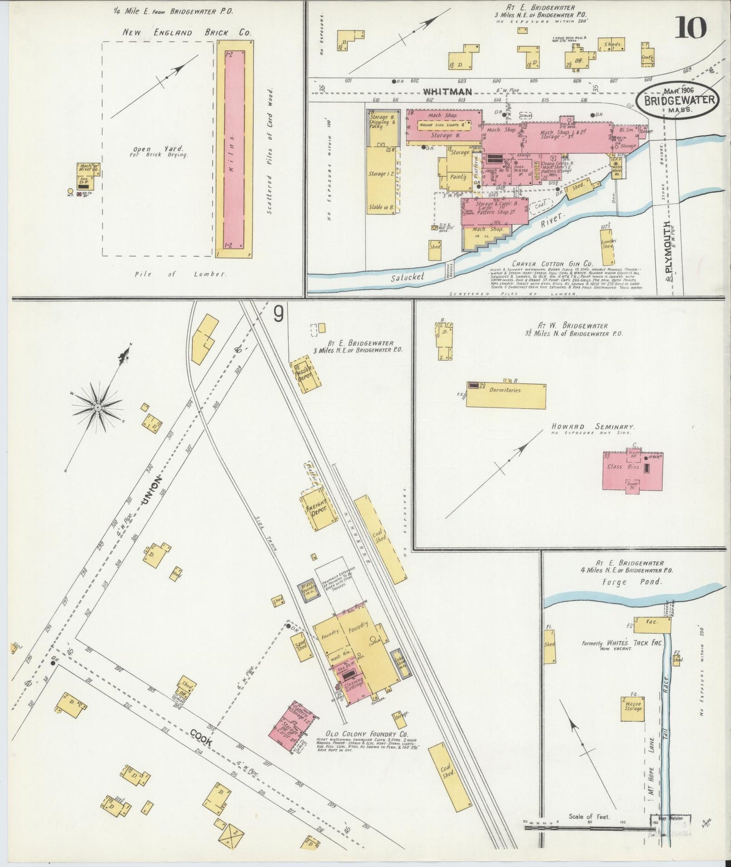 Sanborn Fire Insurance Map from Bridgewater, Plymouth County, Massachusetts (1906), Sheet #0010 - Historic Sanborn Fire Insurance Map Print, vintage old map wall art, antique decor, genealogy gift, Massachusetts Massachusetts map