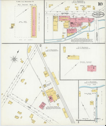 Sanborn Fire Insurance Map from Bridgewater, Plymouth County, Massachusetts (1906), Sheet #0010 - Historic Sanborn Fire Insurance Map Print, vintage old map wall art, antique decor, genealogy gift, Massachusetts Massachusetts map
