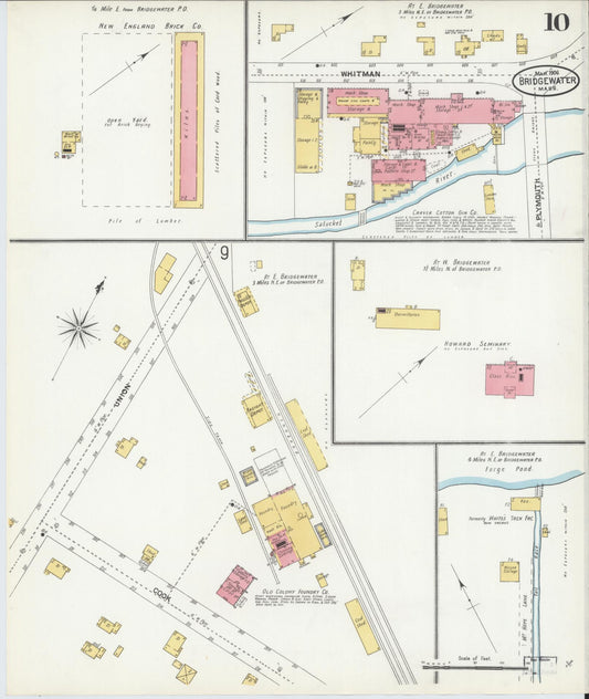 Sanborn Fire Insurance Map from Bridgewater, Plymouth County, Massachusetts (1906), Sheet #0010 - Historic Sanborn Fire Insurance Map Print, vintage old map wall art, antique decor, genealogy gift, Massachusetts Massachusetts map
