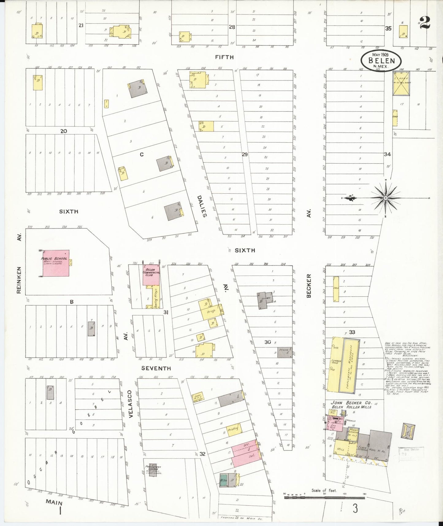 Sanborn Fire Insurance Map from Belen, Valencia County, New Mexico (1909), Sheet #0002 - Historic Sanborn Fire Insurance Map Print, vintage old map wall art, antique decor, genealogy gift, New Mexico New Mexico map