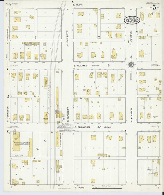Sanborn Fire Insurance Map from Redfield, Spink County, South Dakota (1916), Sheet #0005 - Historic Sanborn Fire Insurance Map Print, vintage old map wall art, antique decor, genealogy gift, South Dakota South Dakota map