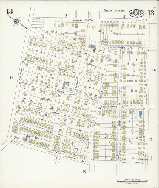 Sanborn Fire Insurance Map from Audubon, Camden County, New Jersey (1924), Sheet #0013 - Historic Sanborn Fire Insurance Map Print, vintage old map wall art, antique decor, genealogy gift, New Jersey New Jersey map