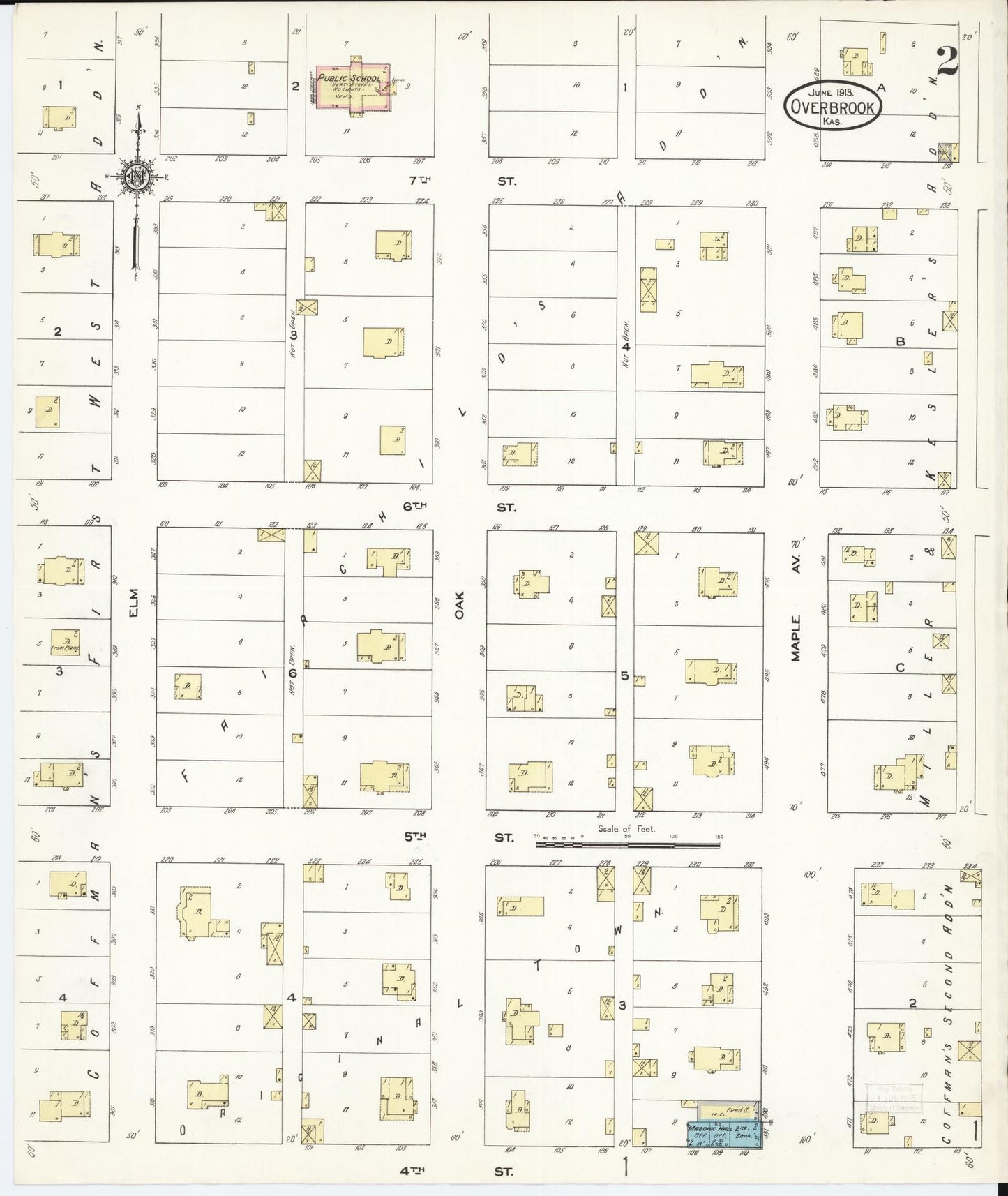 Sanborn Fire Insurance Map from Overbrook, Osage County, Kansas (1913), Sheet #0002 - Historic Sanborn Fire Insurance Map Print, vintage old map wall art, antique decor, genealogy gift, Kansas Kansas map