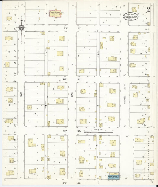 Sanborn Fire Insurance Map from Overbrook, Osage County, Kansas (1913), Sheet #0002 - Historic Sanborn Fire Insurance Map Print, vintage old map wall art, antique decor, genealogy gift, Kansas Kansas map