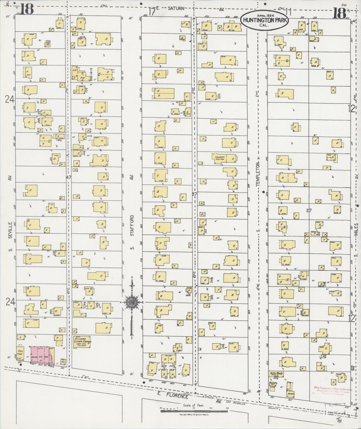 Sanborn Fire Insurance Map from Huntington Park, Los Angeles County, California (1924), Sheet #0018 - Complete Map Set gallery image, historic Sanborn map, vintage wall art, California California