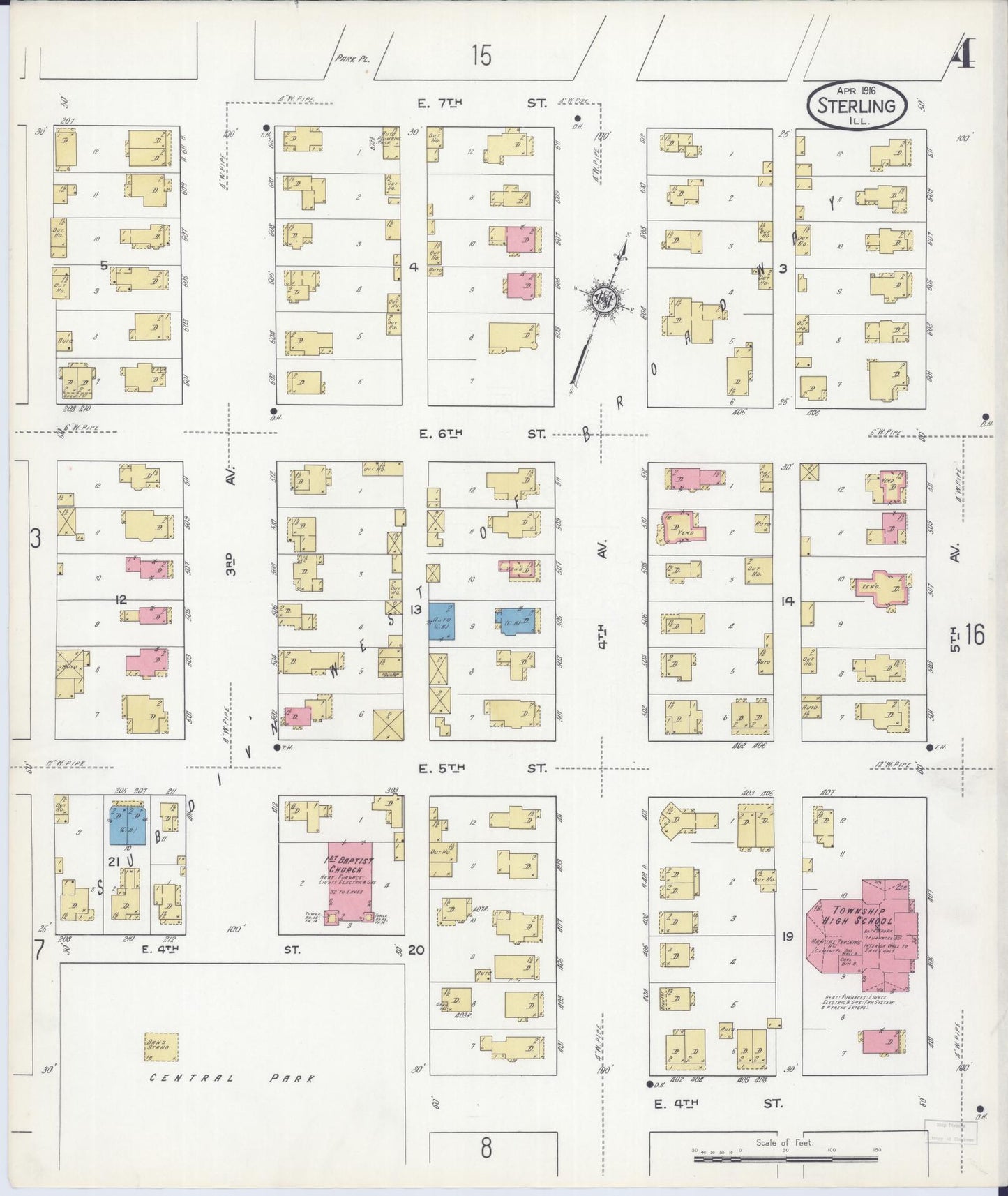Sanborn Fire Insurance Map from Sterling, Whiteside County, Illinois (1916), Sheet #0004 - Complete Map Set gallery image, historic Sanborn map, vintage wall art, Illinois Illinois