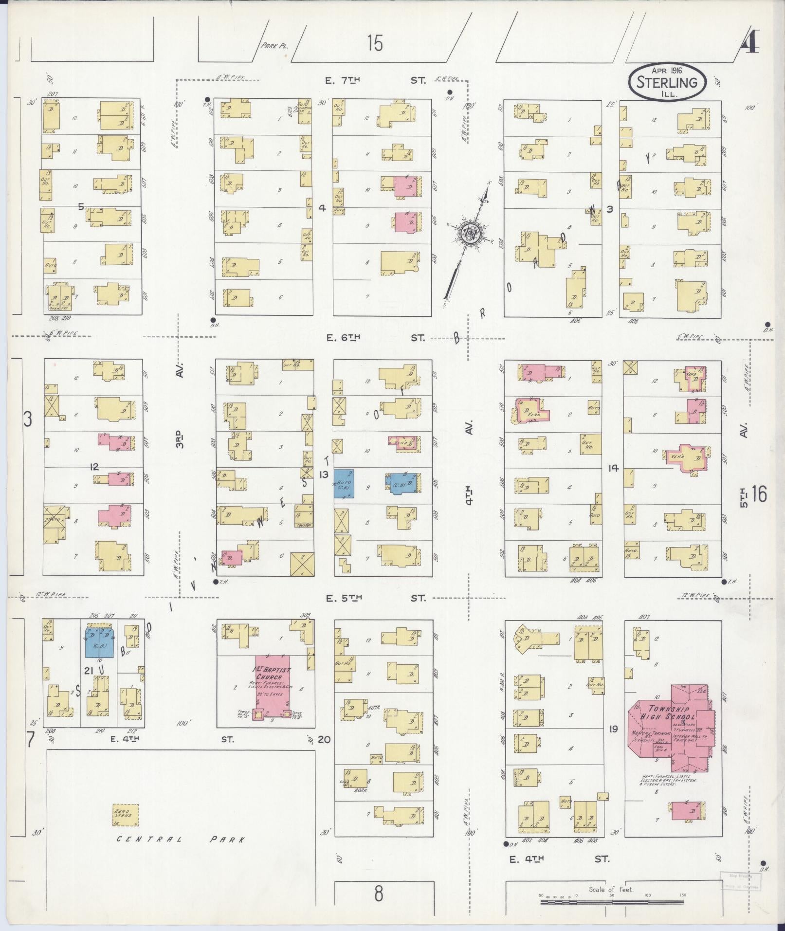 Sanborn Fire Insurance Map from Sterling, Whiteside County, Illinois (1916), Sheet #0004 - Complete Map Set gallery image, historic Sanborn map, vintage wall art, Illinois Illinois