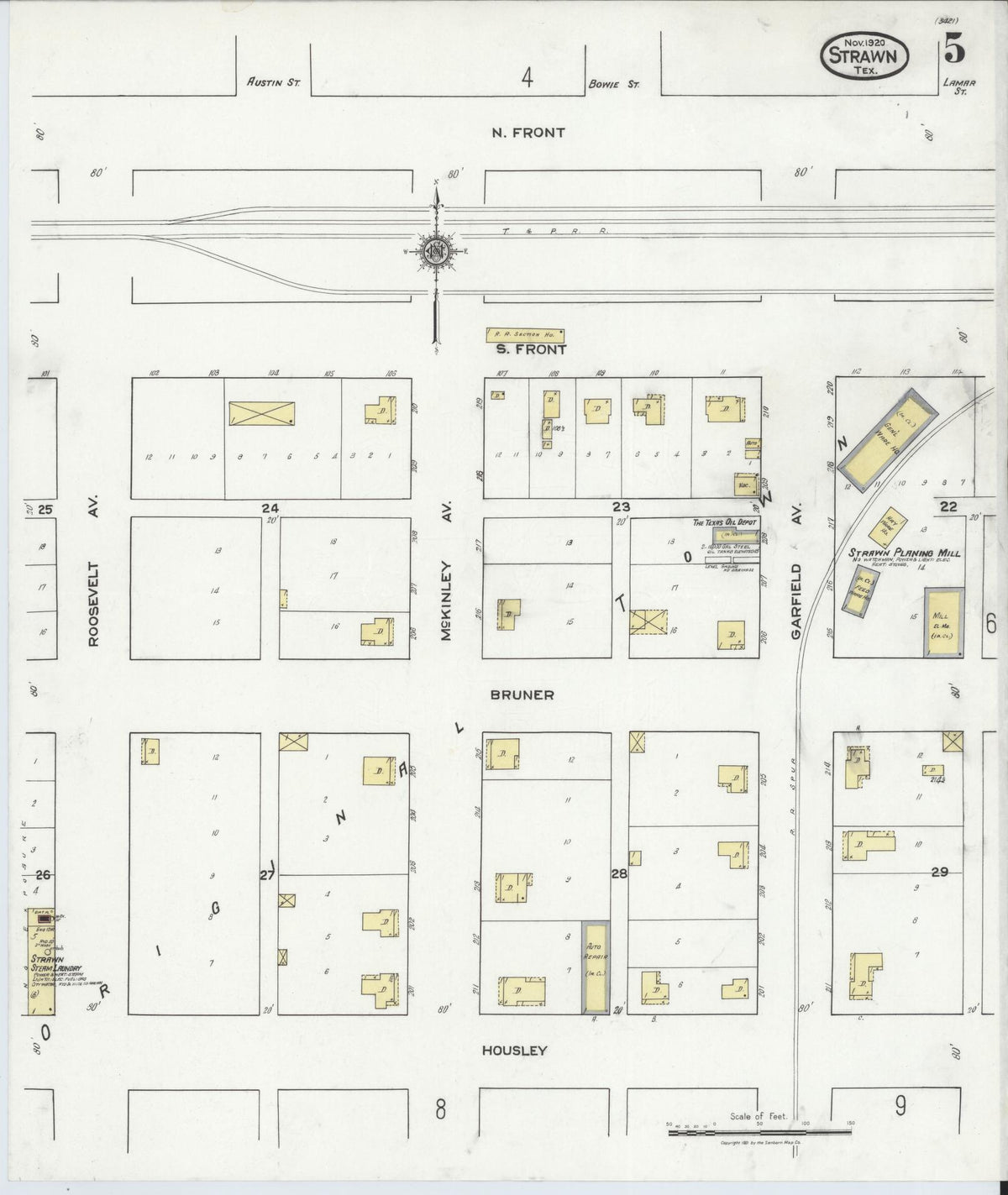 Sanborn Fire Insurance Map from Strawn, Palo Pinto County, Texas (1920), Sheet #0005 - Complete Map Set gallery image, historic Sanborn map, vintage wall art, Texas Texas