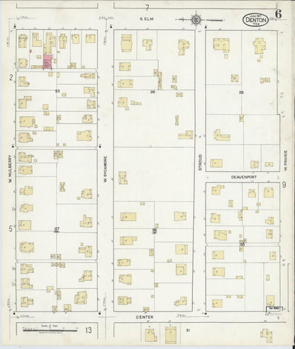 Sanborn Fire Insurance Map from Denton, Denton County, Texas (1917), Sheet #0006 - Historic Sanborn Fire Insurance Map Print, vintage old map wall art, antique decor, genealogy gift, Texas Texas map