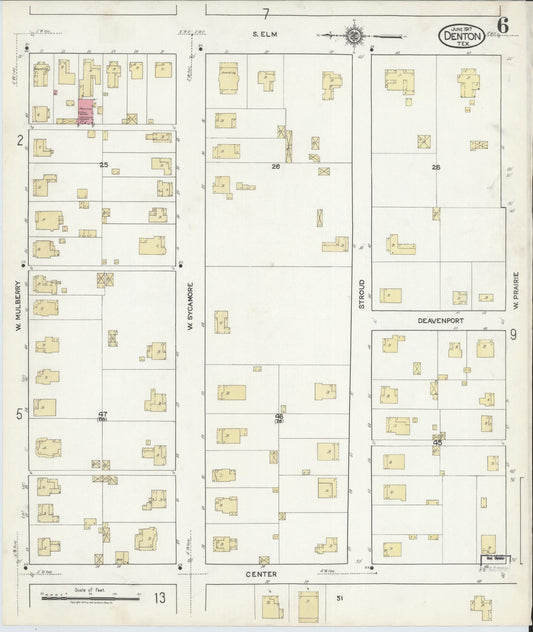 Sanborn Fire Insurance Map from Denton, Denton County, Texas (1917), Sheet #0006 - Historic Sanborn Fire Insurance Map Print, vintage old map wall art, antique decor, genealogy gift, Texas Texas map