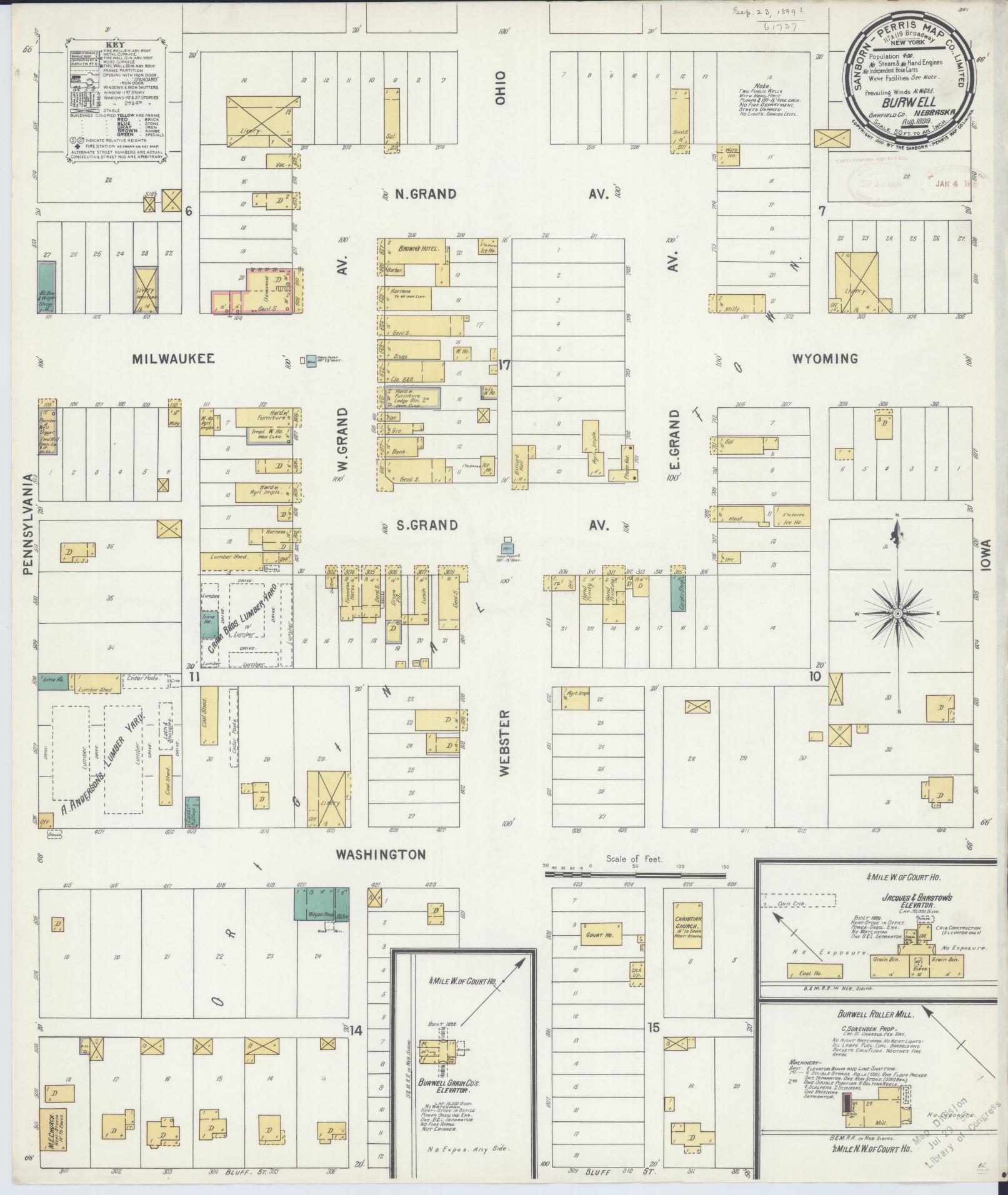 Sanborn Fire Insurance Map from Burwell, Gairfield County, Nebraska (1899), Sheet #0001 - Historic Sanborn Fire Insurance Map Print, vintage old map wall art, antique decor, genealogy gift, Nebraska Nebraska map