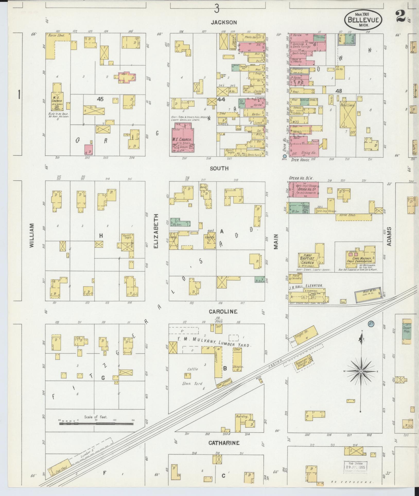 Sanborn Fire Insurance Map from Bellevue, Eaton County, Michigan (1901), Sheet #0002 - Complete Map Set gallery image, historic Sanborn map, vintage wall art, Michigan Michigan