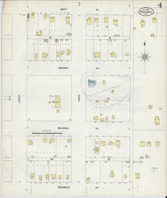 Sanborn Fire Insurance Map from Mulhall, Logan County, Oklahoma (1901), Sheet #0004 - Historic Sanborn Fire Insurance Map Print, vintage old map wall art, antique decor, genealogy gift, Oklahoma Oklahoma map