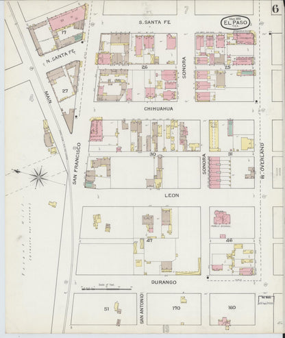 Sanborn Fire Insurance Map from El Paso, El Paso County, Texas (1893), Sheet #0006 - Historic Sanborn Fire Insurance Map Print, vintage old map wall art, antique decor, genealogy gift, Texas Texas map