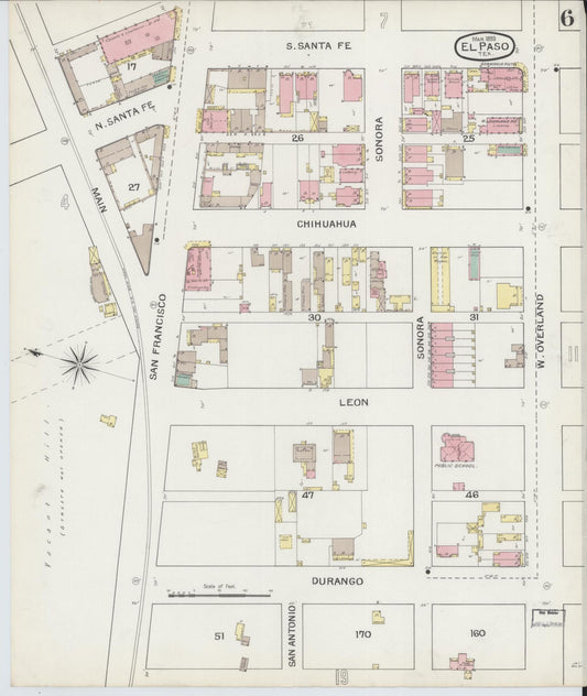 Sanborn Fire Insurance Map from El Paso, El Paso County, Texas (1893), Sheet #0006 - Historic Sanborn Fire Insurance Map Print, vintage old map wall art, antique decor, genealogy gift, Texas Texas map