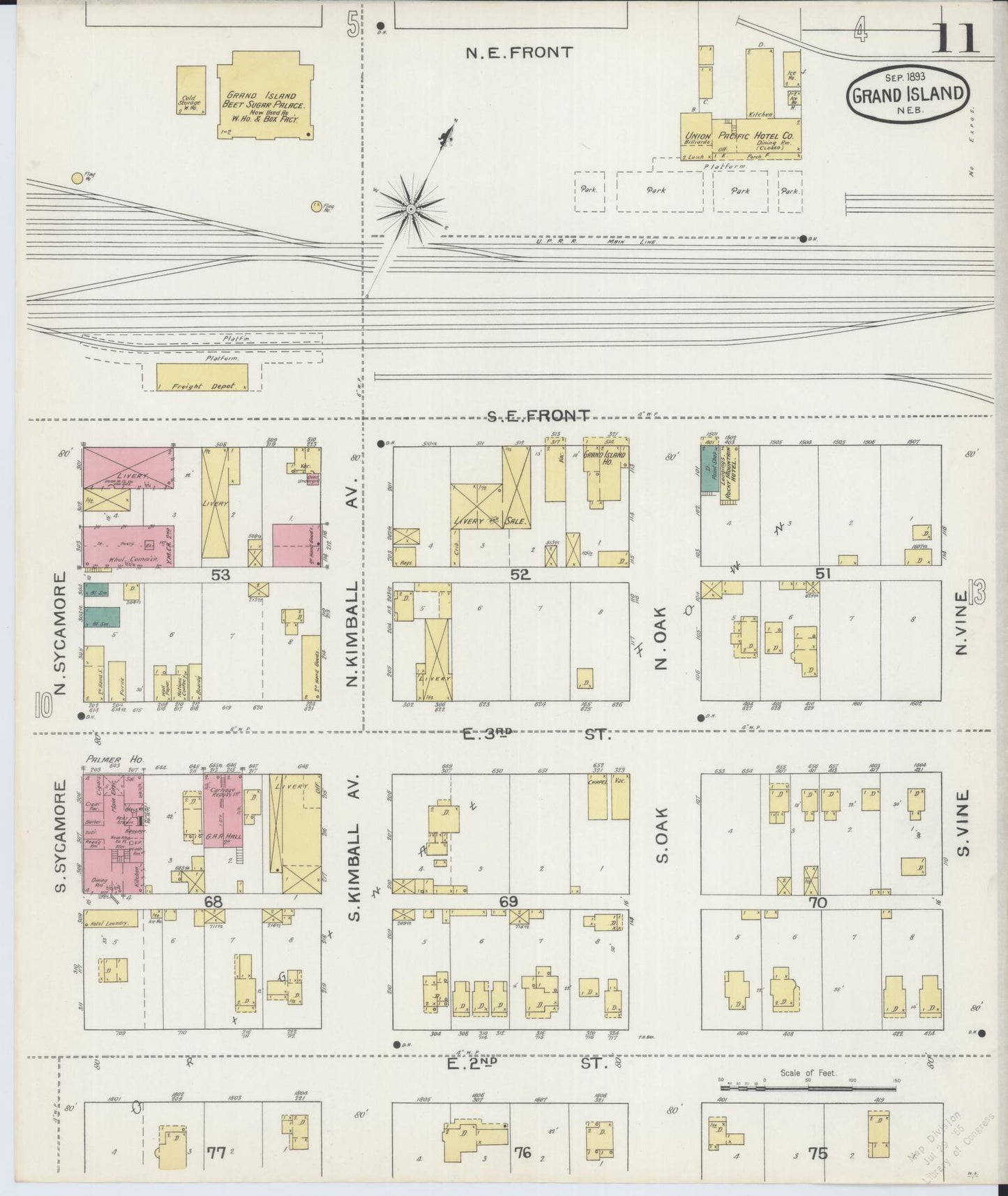 Sanborn Fire Insurance Map from Grand Island, Hall County, Nebraska (1893), Sheet #0011 - Complete Map Set gallery image, historic Sanborn map, vintage wall art, Nebraska Nebraska