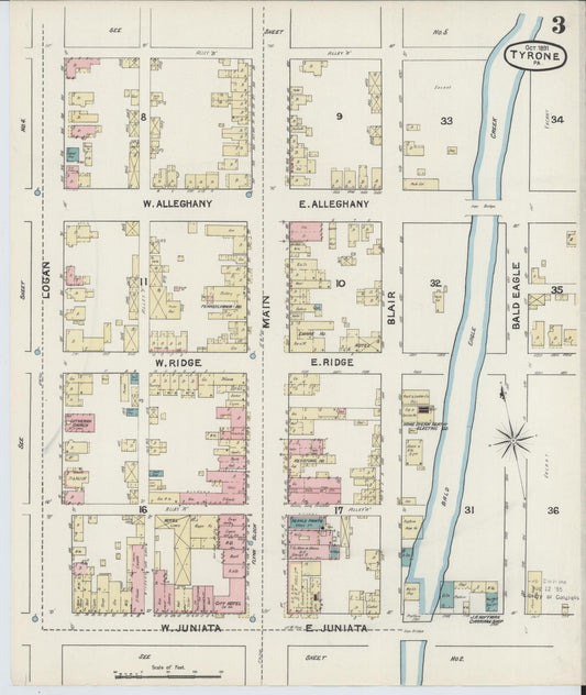 Sanborn Fire Insurance Map from Tyrone, Blair County, Pennsylvania (1891), Sheet #0003 - Historic Sanborn Fire Insurance Map Print, vintage old map wall art, antique decor, genealogy gift, Pennsylvania Pennsylvania map