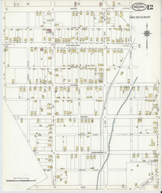 Sanborn Fire Insurance Map from Indiana, Indiana County, Pennsylvania (1916), Sheet #0012 - Historic Sanborn Fire Insurance Map Print, vintage old map wall art, antique decor, genealogy gift, Pennsylvania Pennsylvania map