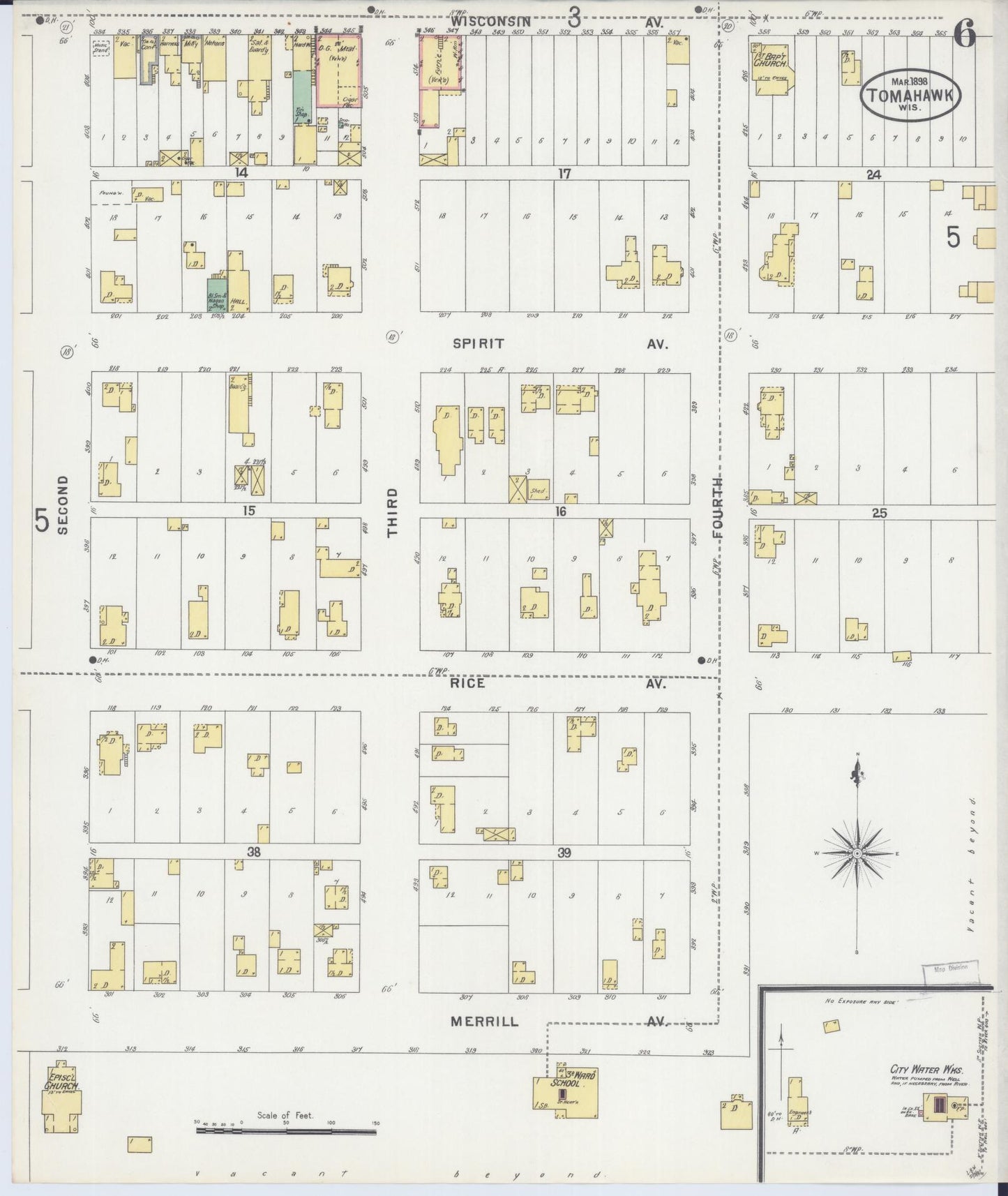 Sanborn Fire Insurance Map from Tomahawk, Lincoln County, Wisconsin (1898), Sheet #0006 - Complete Map Set gallery image, historic Sanborn map, vintage wall art, Wisconsin Wisconsin