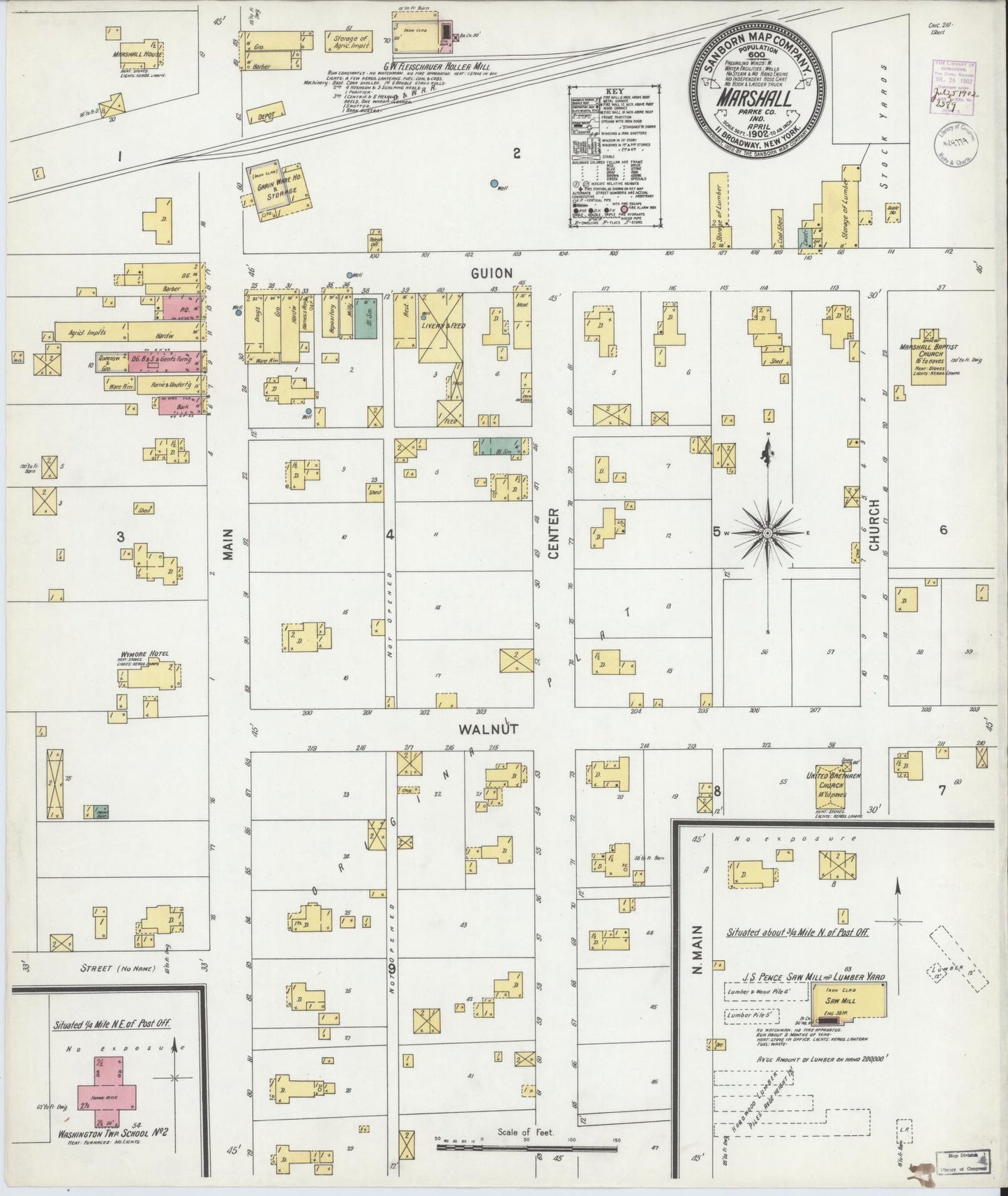 Sanborn Fire Insurance Map from Marshall, Parke County, Indiana (1902), Sheet #0001 - Historic Sanborn Fire Insurance Map Print, vintage old map wall art, antique decor, genealogy gift, Indiana Indiana map