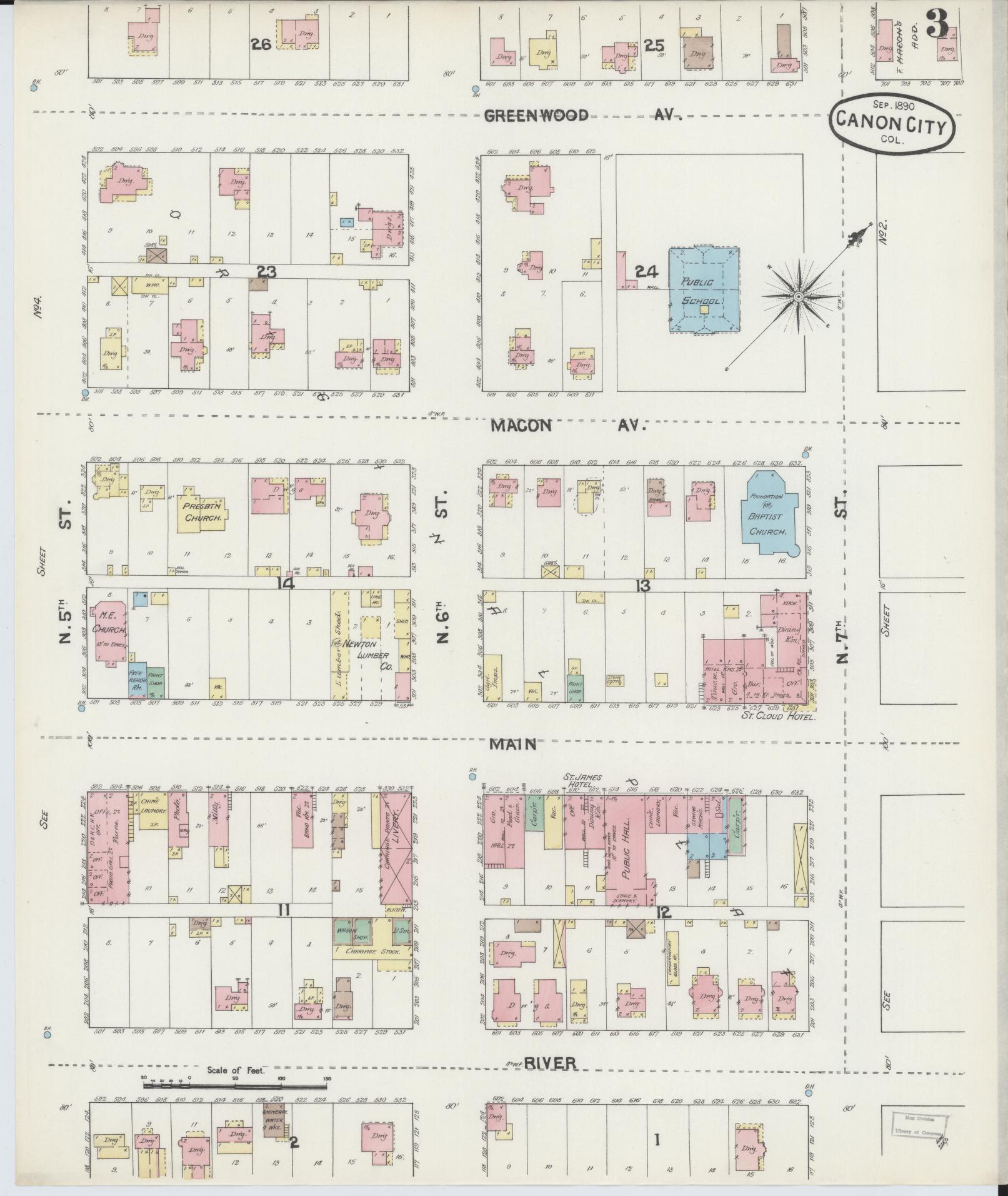 Sanborn Fire Insurance Map from Canon City, Fremont County, Colorado (1890), Sheet #0003 - Complete Map Set gallery image, historic Sanborn map, vintage wall art, Colorado Colorado