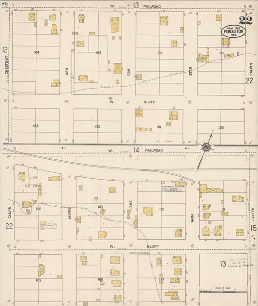 Sanborn Fire Insurance Map from Pendleton, Umatilla County, Oregon (1910), Sheet #0022 - Historic Sanborn Fire Insurance Map Print, vintage old map wall art, antique decor, genealogy gift, Oregon Oregon map