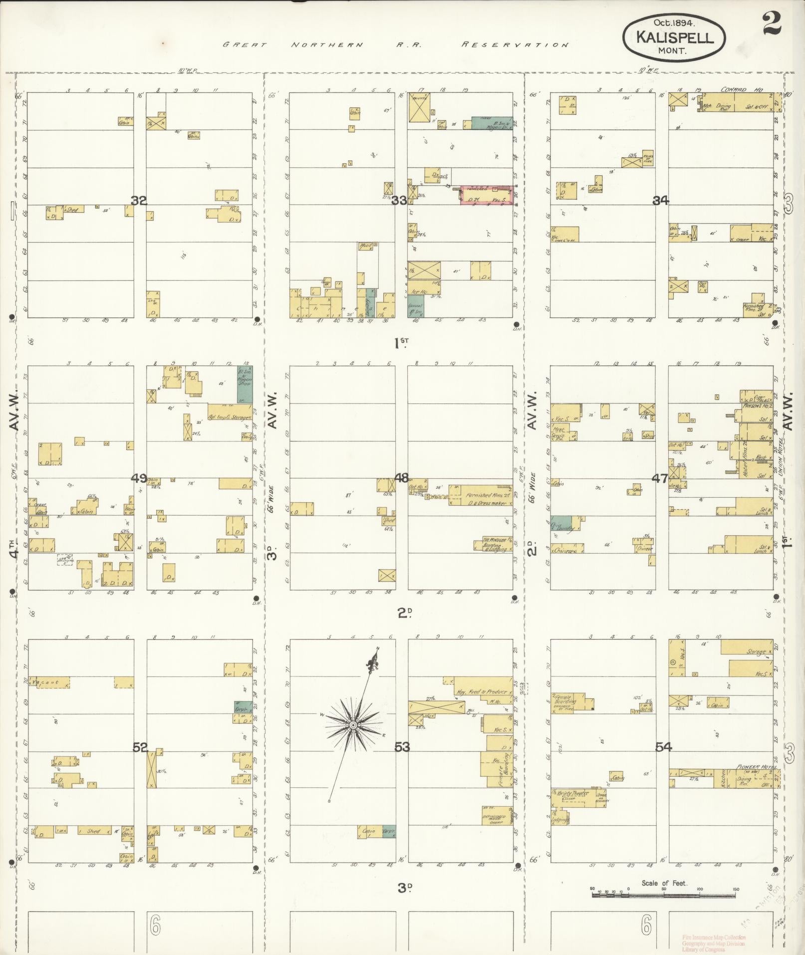 Sanborn Fire Insurance Map from Kalispell, Flathead County, Montana (1894), Sheet #0002 - Historic Sanborn Fire Insurance Map Print, vintage old map wall art, antique decor, genealogy gift, Montana Montana map