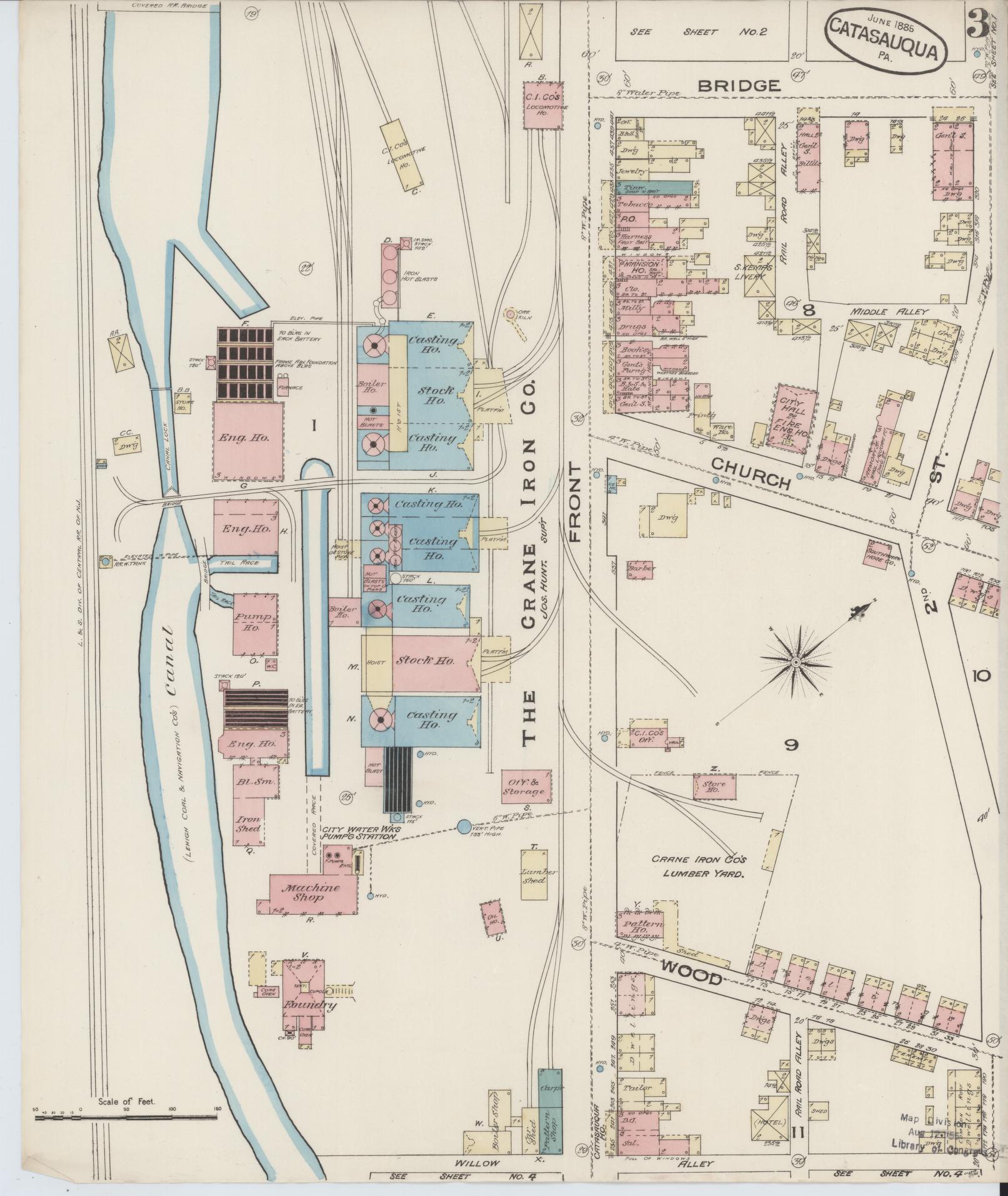 Sanborn Fire Insurance Map from Catasauqua, Lehigh County, Pennsylvania (1885), Sheet #0003 - Historic Sanborn Fire Insurance Map Print, vintage old map wall art, antique decor, genealogy gift, Pennsylvania Pennsylvania map