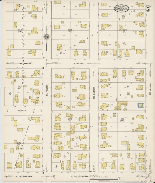 Sanborn Fire Insurance Map from Dowagiac, Cass County, Michigan (1922), Sheet #0005 - Historic Sanborn Fire Insurance Map Print, vintage old map wall art, antique decor, genealogy gift, Michigan Michigan map