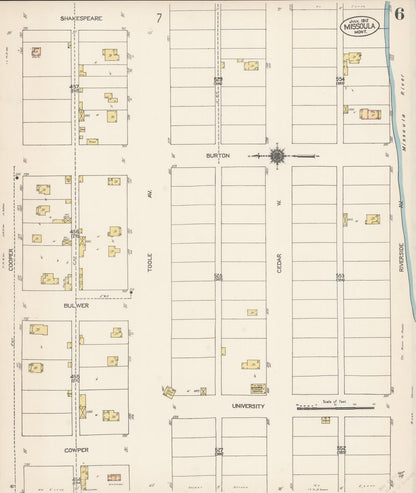 Sanborn Fire Insurance Map from Missoula, Missoula County, Montana (1912), Sheet #0006 - Complete Map Set gallery image, historic Sanborn map, vintage wall art, Montana Montana