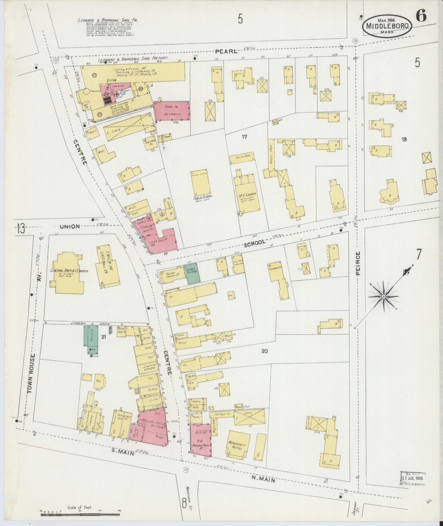 Sanborn Fire Insurance Map from Middleboro, Plymouth County, Massachusetts (1906), Sheet #0006 - Complete Map Set gallery image, historic Sanborn map, vintage wall art, Massachusetts Massachusetts