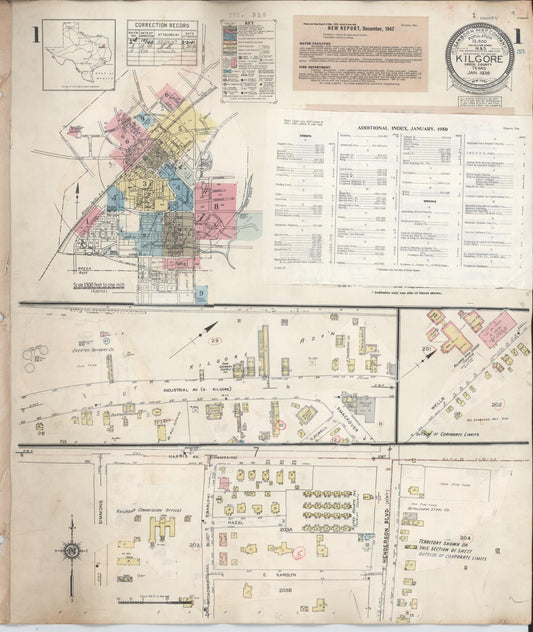 Sanborn Fire Insurance Map from Kilgore, Gregg County, Texas (1950), Sheet #0001 - Historic Sanborn Fire Insurance Map Print, vintage old map wall art, antique decor, genealogy gift, Texas Texas map
