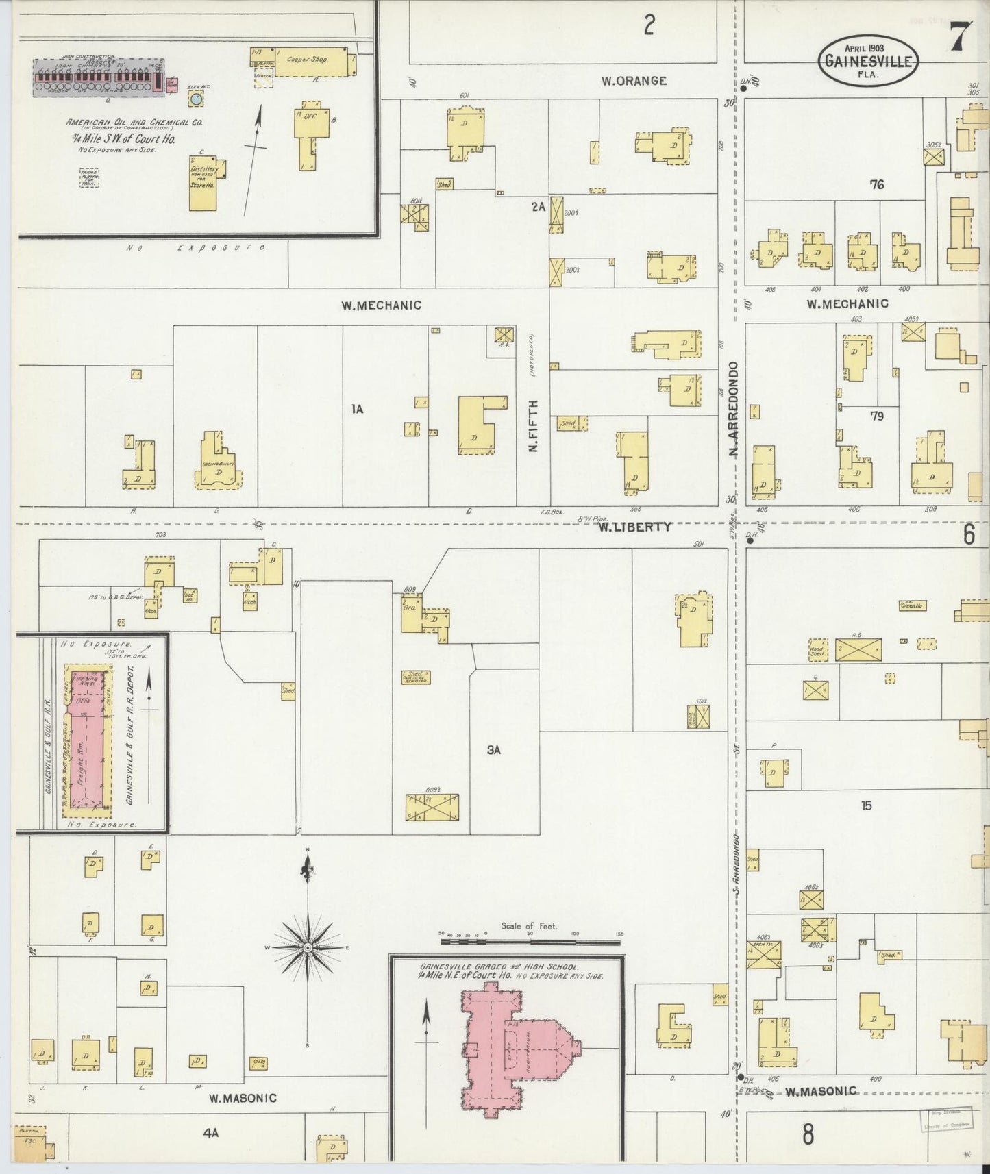 Sanborn Fire Insurance Map from Gainesville, Alachua County, Florida (1903), Sheet #0007 - Complete Map Set gallery image, historic Sanborn map, vintage wall art, Florida Florida
