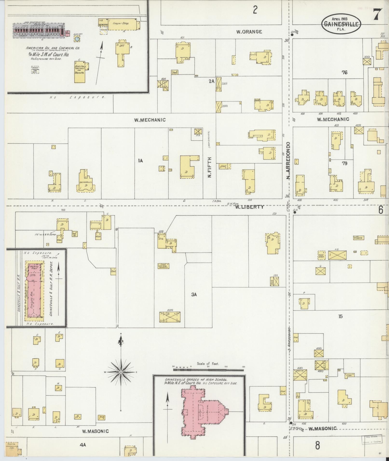 Sanborn Fire Insurance Map from Gainesville, Alachua County, Florida (1903), Sheet #0007 - Complete Map Set gallery image, historic Sanborn map, vintage wall art, Florida Florida