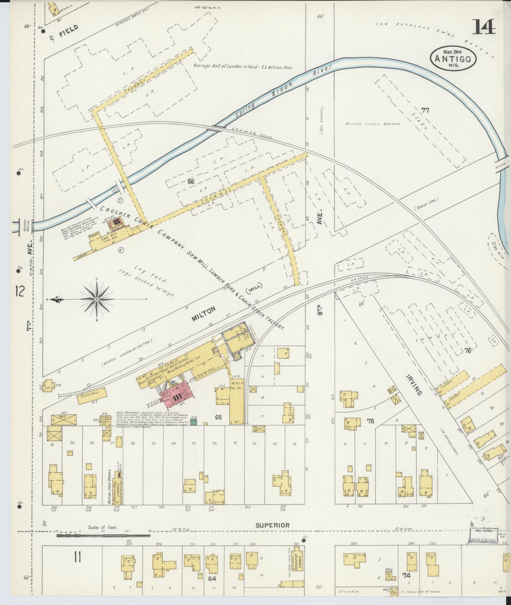 Sanborn Fire Insurance Map from Antigo, Langlade County, Wisconsin (1904), Sheet #0014 - Historic Sanborn Fire Insurance Map Print, vintage old map wall art, antique decor, genealogy gift, Wisconsin Wisconsin map