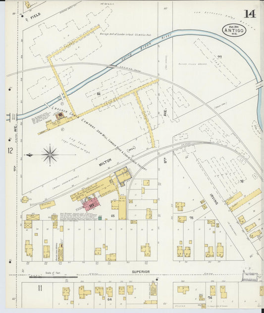 Sanborn Fire Insurance Map from Antigo, Langlade County, Wisconsin (1904), Sheet #0014 - Historic Sanborn Fire Insurance Map Print, vintage old map wall art, antique decor, genealogy gift, Wisconsin Wisconsin map