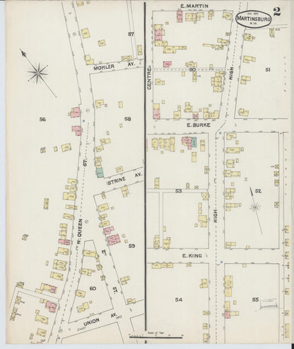 Sanborn Fire Insurance Map from Martinsburg, Berkeley County, West Virginia (1891), Sheet #0002 - Complete Map Set gallery image, historic Sanborn map, vintage wall art, West Virginia West Virginia