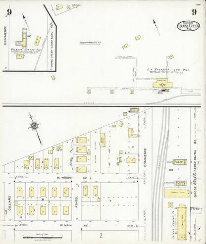 Sanborn Fire Insurance Map from Goose Creek, Harris County, Texas (1926), Sheet #0009 - Complete Map Set gallery image, historic Sanborn map, vintage wall art, Texas Texas